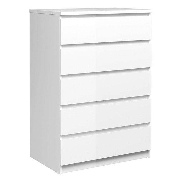 FTG Chest Of Drawers Naia Chest of 5 Drawers in White High Gloss Bed Kings