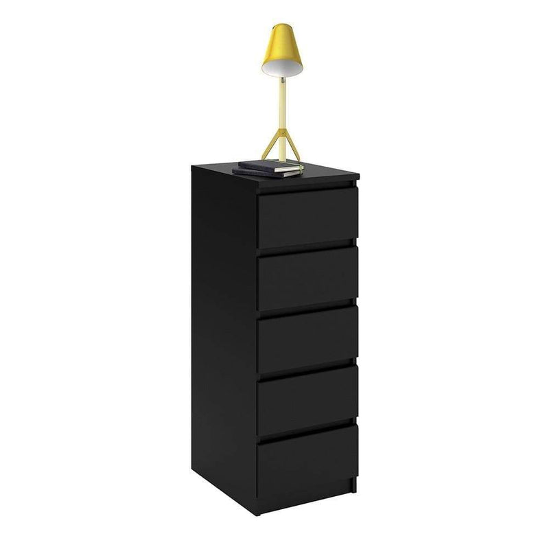 FTG Chest Of Drawers Naia Narrow Chest of 5 Drawers in Black Matt Bed Kings