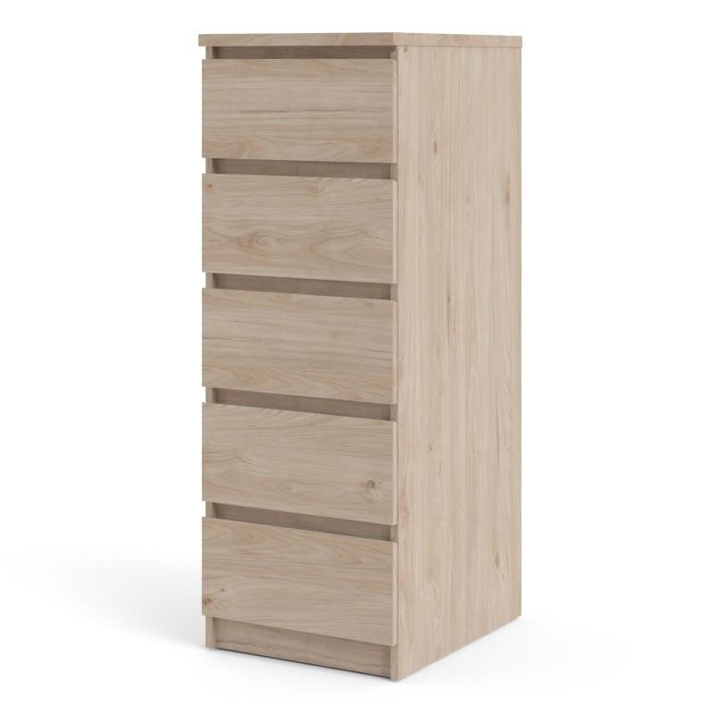 FTG Chest Of Drawers Naia Narrow Chest of 5 Drawers in Jackson Hickory Oak Bed Kings