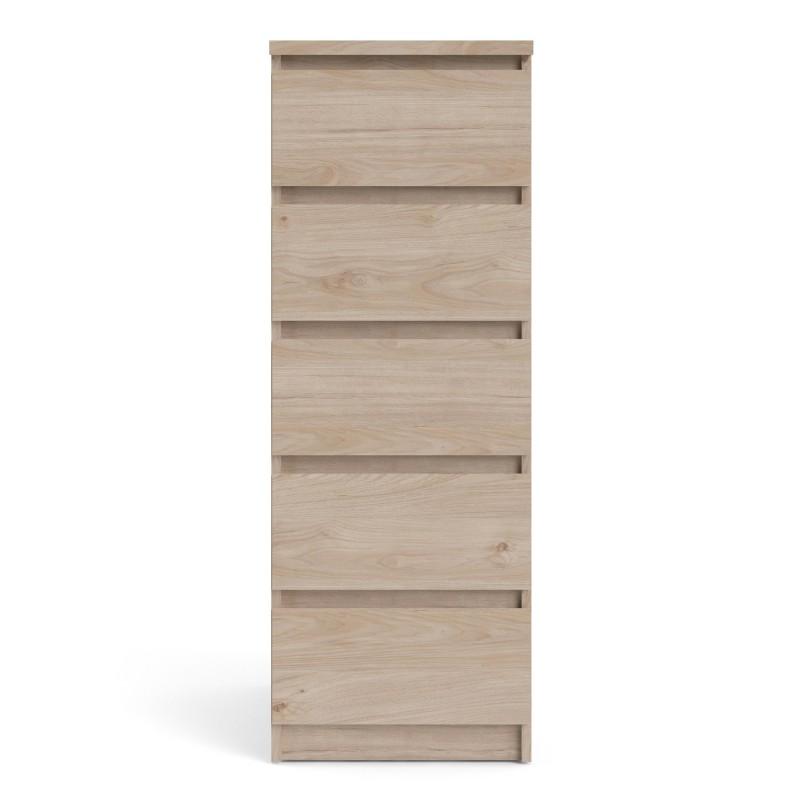 FTG Chest Of Drawers Naia Narrow Chest of 5 Drawers in Jackson Hickory Oak Bed Kings