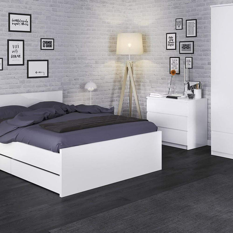 FTG Chest Of Drawers Naia Narrow Chest of 5 Drawers in White High Gloss Bed Kings