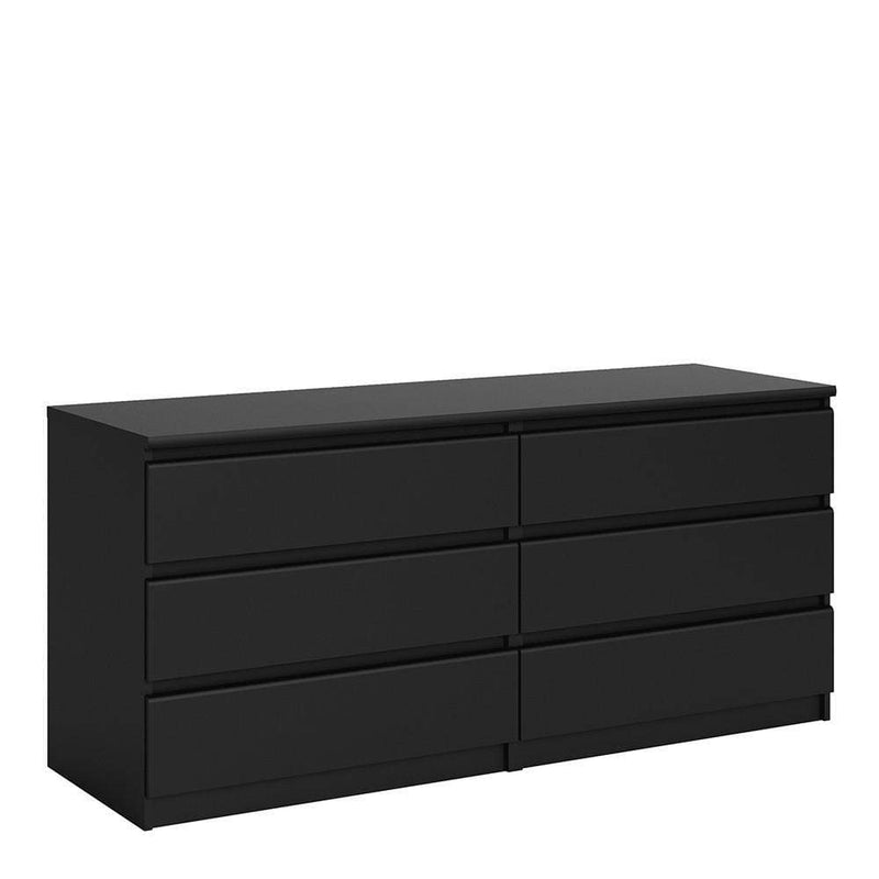 FTG Chest Of Drawers Naia Wide Chest of 6 Drawers (3+3) in Black Matt Bed Kings