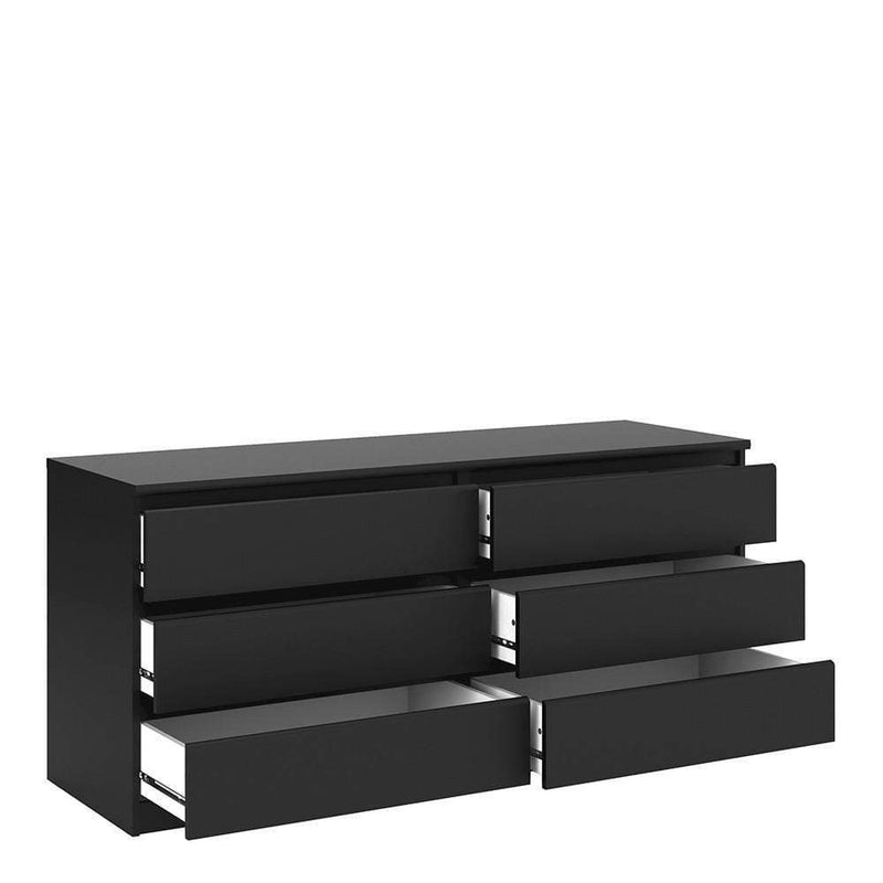 FTG Chest Of Drawers Naia Wide Chest of 6 Drawers (3+3) in Black Matt Bed Kings