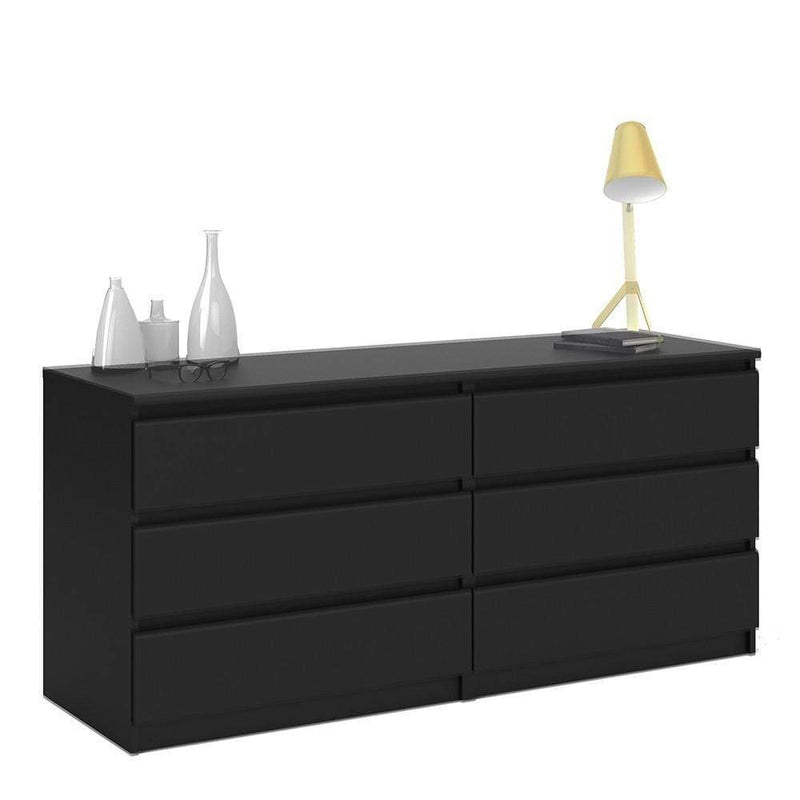 FTG Chest Of Drawers Naia Wide Chest of 6 Drawers (3+3) in Black Matt Bed Kings