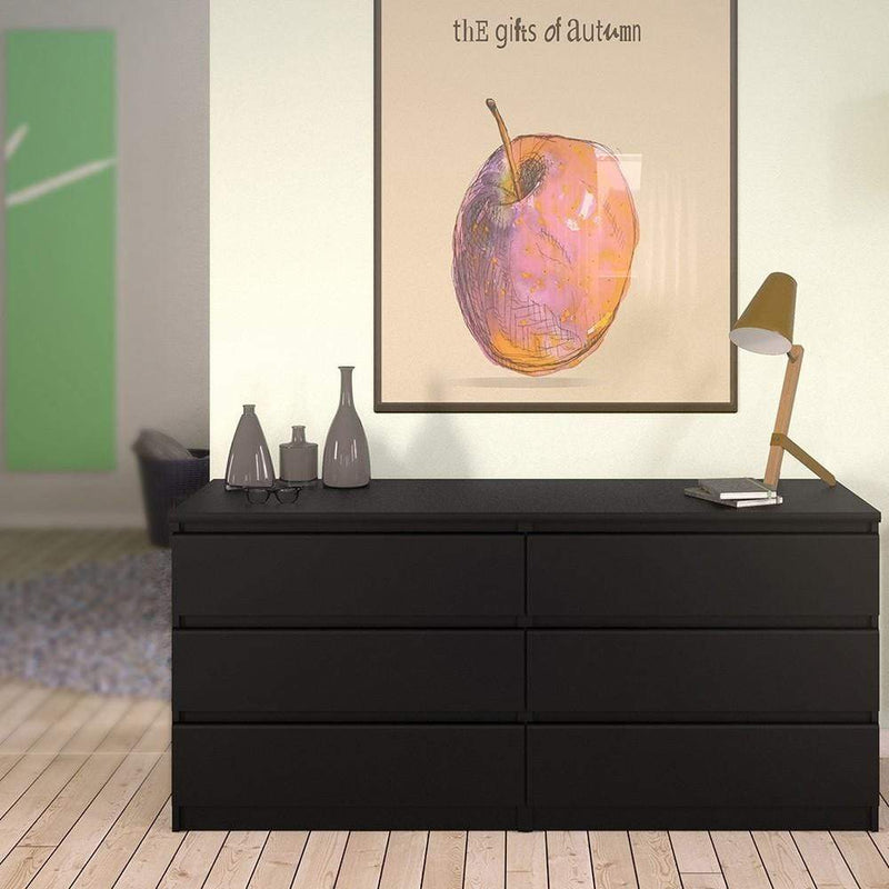 FTG Chest Of Drawers Naia Wide Chest of 6 Drawers (3+3) in Black Matt Bed Kings