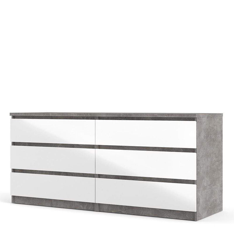 FTG Chest Of Drawers Naia Wide Chest of 6 Drawers (3+3) in Concrete and White High Gloss Bed Kings