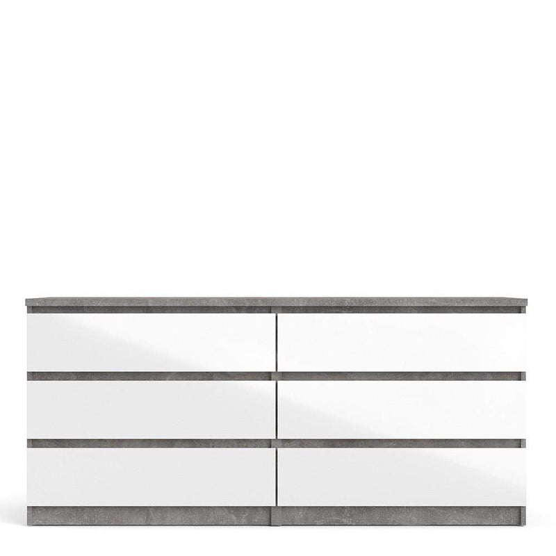 FTG Chest Of Drawers Naia Wide Chest of 6 Drawers (3+3) in Concrete and White High Gloss Bed Kings