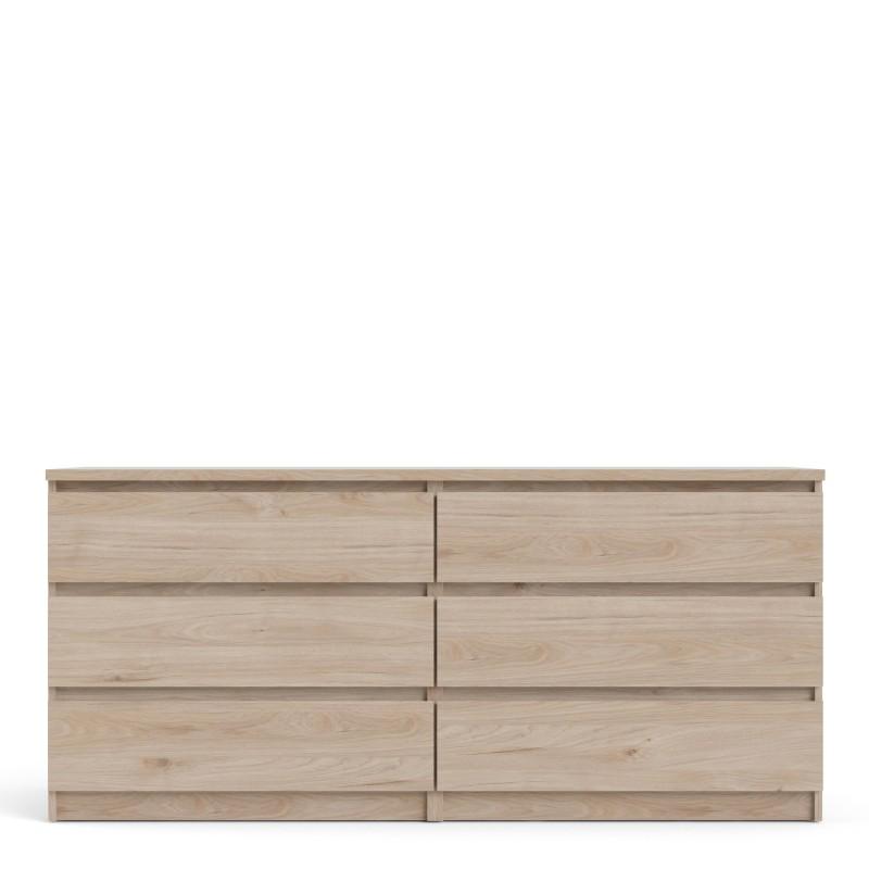 FTG Chest Of Drawers Naia Wide Chest of 6 Drawers (3+3) in Jackson Hickory Oak Bed Kings