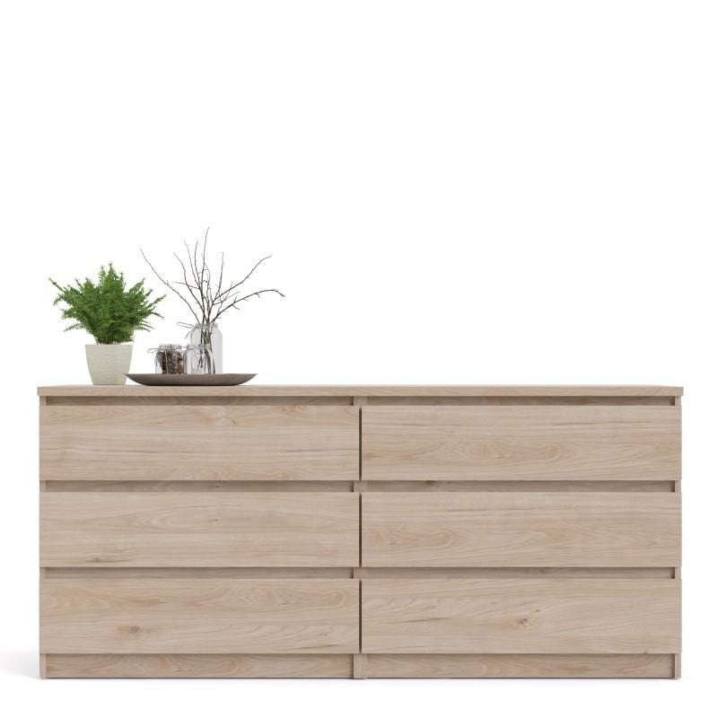 FTG Chest Of Drawers Naia Wide Chest of 6 Drawers (3+3) in Jackson Hickory Oak Bed Kings