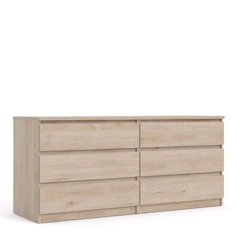 FTG Chest Of Drawers Naia Wide Chest of 6 Drawers (3+3) in Jackson Hickory Oak Bed Kings