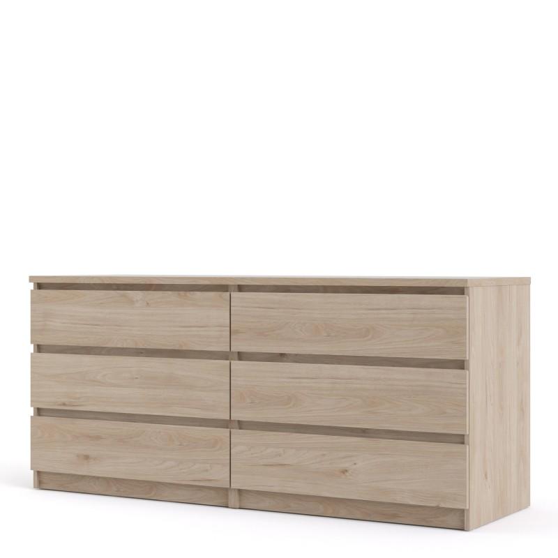 FTG Chest Of Drawers Naia Wide Chest of 6 Drawers (3+3) in Jackson Hickory Oak Bed Kings