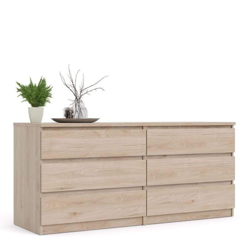FTG Chest Of Drawers Naia Wide Chest of 6 Drawers (3+3) in Jackson Hickory Oak Bed Kings