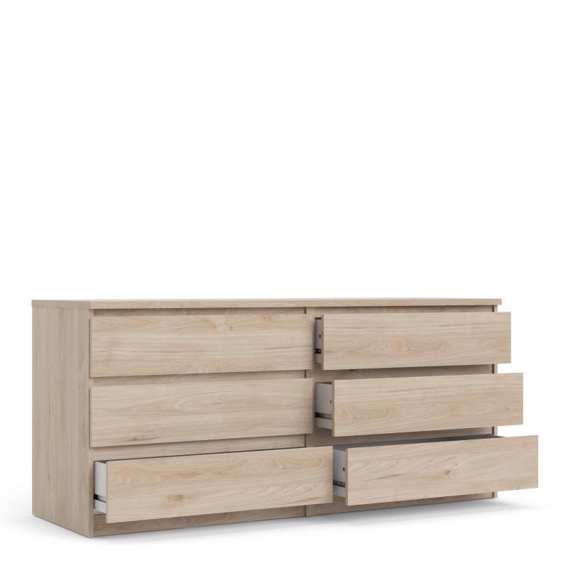 FTG Chest Of Drawers Naia Wide Chest of 6 Drawers (3+3) in Jackson Hickory Oak Bed Kings