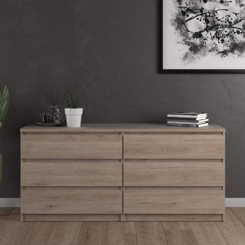 FTG Chest Of Drawers Naia Wide Chest of 6 Drawers (3+3) in Jackson Hickory Oak Bed Kings