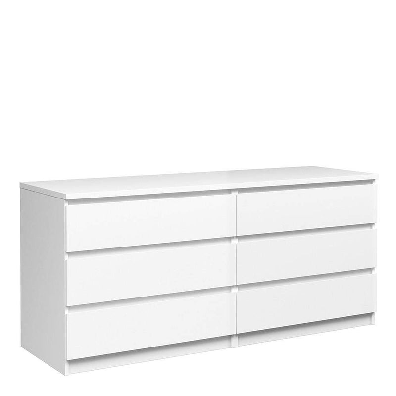 FTG Chest Of Drawers Naia Wide Chest of 6 Drawers (3+3) in White High Gloss Bed Kings
