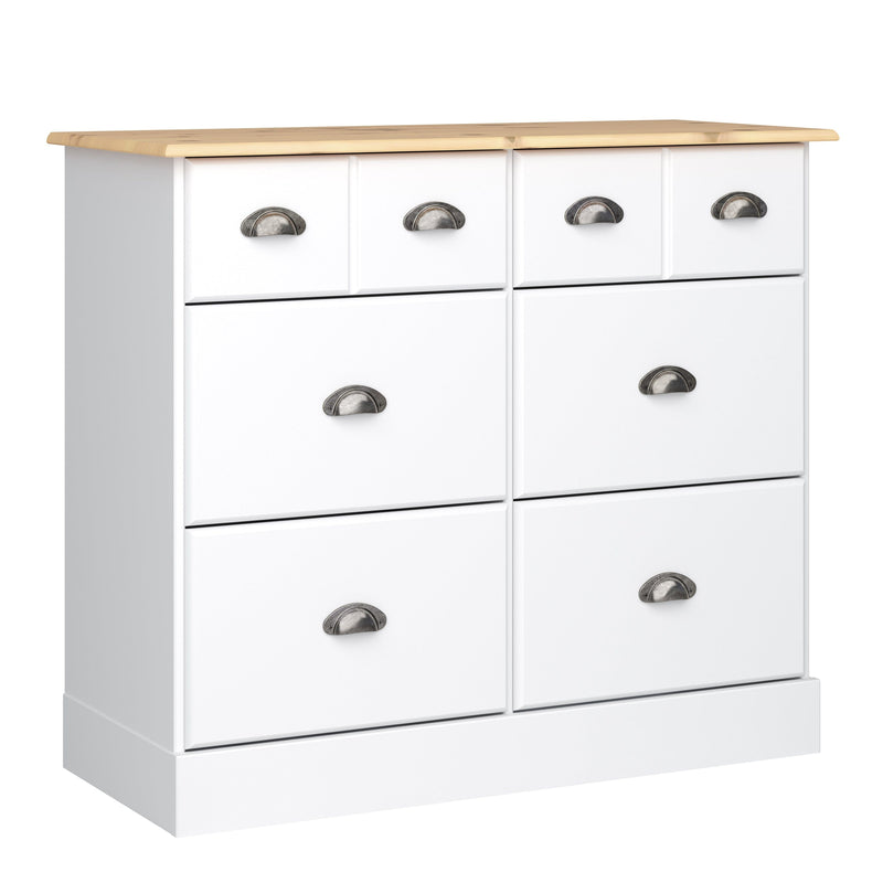 FTG Chest Of Drawers Nola 4+2 Wide Chest White & Pine Bed Kings