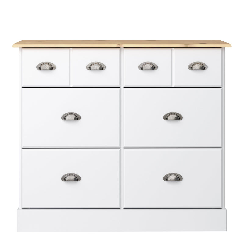 FTG Chest Of Drawers Nola 4+2 Wide Chest White & Pine Bed Kings