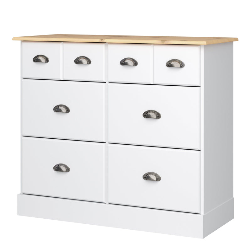 FTG Chest Of Drawers Nola 4+2 Wide Chest White & Pine Bed Kings