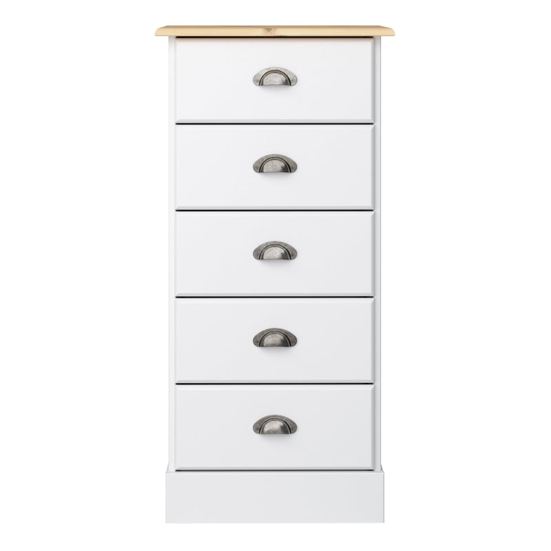 FTG Chest Of Drawers Nola 5 Drawer Chest White & Pine Bed Kings