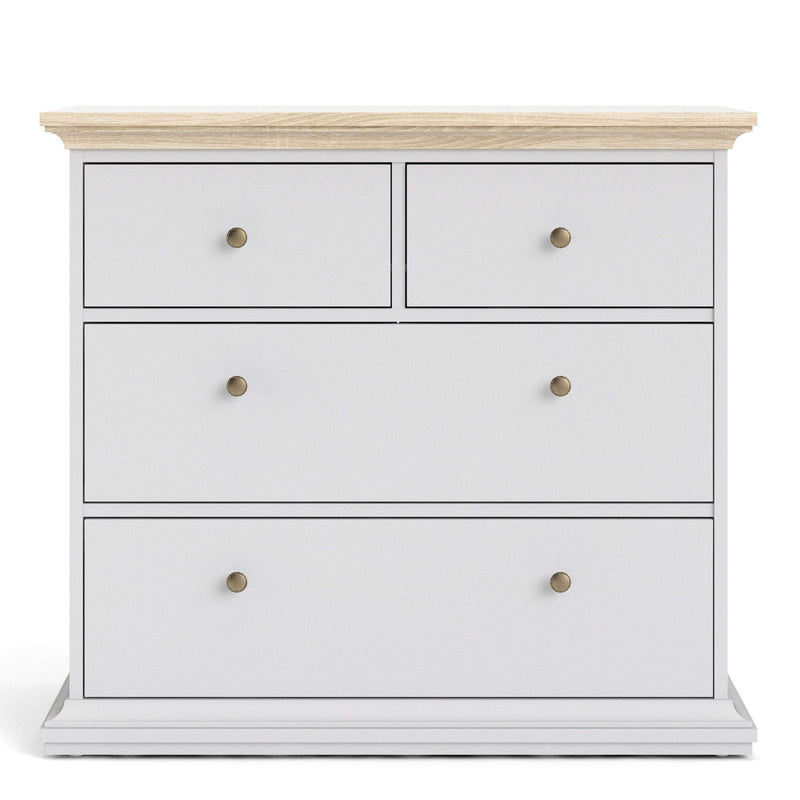 FTG Chest Of Drawers Paris Chest of 4 Drawers in White and Oak Bed Kings