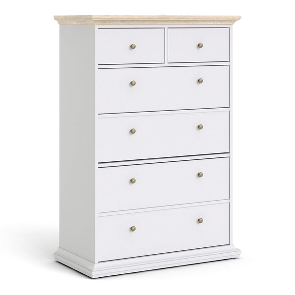 FTG Chest Of Drawers Paris Chest of 6 Drawers in White and Oak Bed Kings