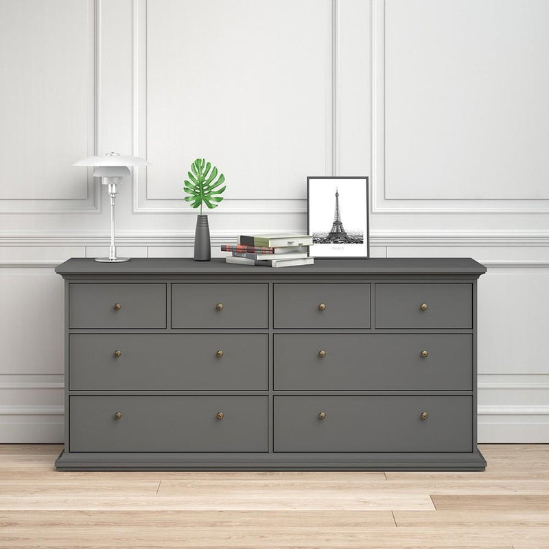 FTG Chest Of Drawers Paris Chest of 8 Drawers in Matt Grey Bed Kings