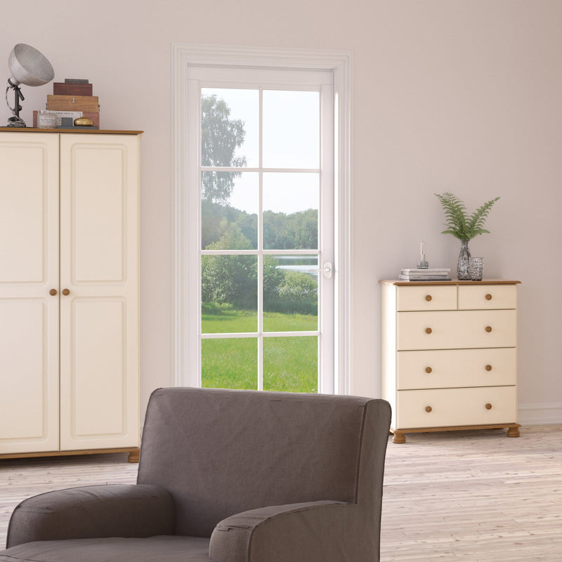 FTG Chest Of Drawers Richmond 2+3 Deep Chest Cream/Pine Bed Kings