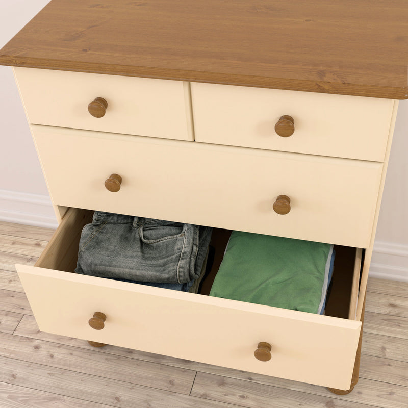 FTG Chest Of Drawers Richmond 2+3 Deep Chest Cream/Pine Bed Kings