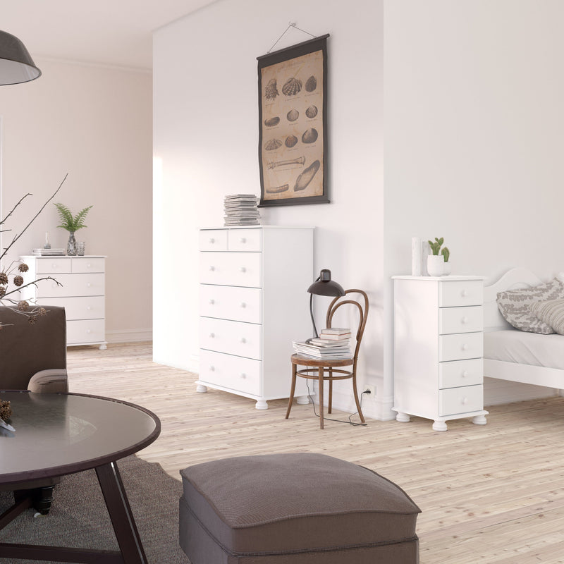 FTG Chest Of Drawers Richmond 5 Drawer Narrow Chest Off White Bed Kings