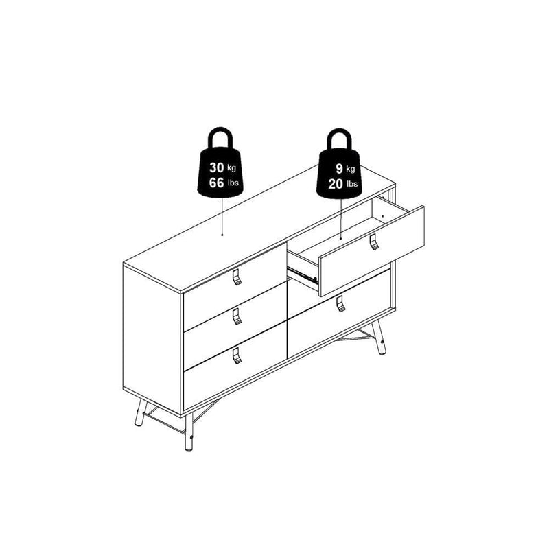 FTG Chest Of Drawers Ry Wide Double Chest Of Drawers 6 Drawers In Matt Black Walnut Bed Kings