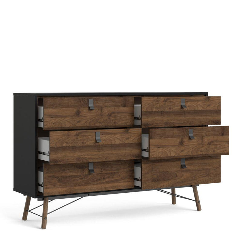 FTG Chest Of Drawers Ry Wide Double Chest Of Drawers 6 Drawers In Matt Black Walnut Bed Kings