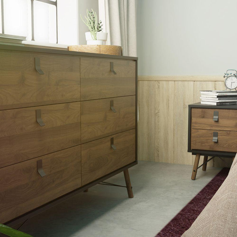 FTG Chest Of Drawers Ry Wide Double Chest Of Drawers 6 Drawers In Matt Black Walnut Bed Kings