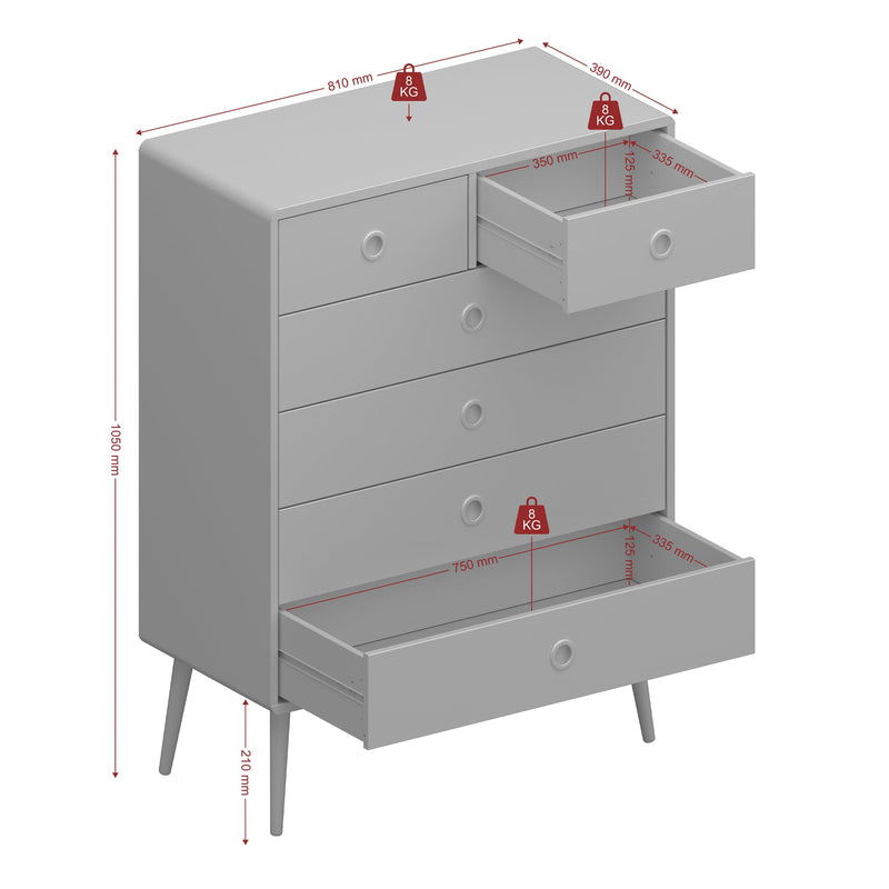 FTG Chest Of Drawers Softline 2 + 4 Chest Off White Bed Kings