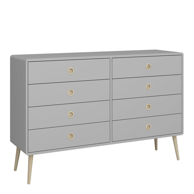 FTG Chest Of Drawers Softline 4 + 4 Wide Chest Grey Bed Kings