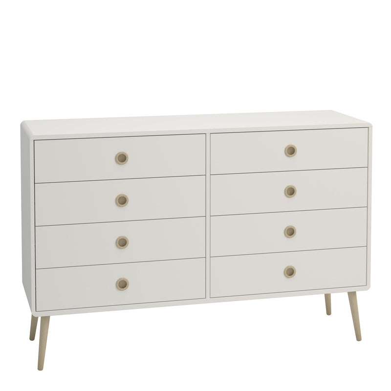 FTG Chest Of Drawers Softline 4 + 4 Wide Chest Off White Bed Kings