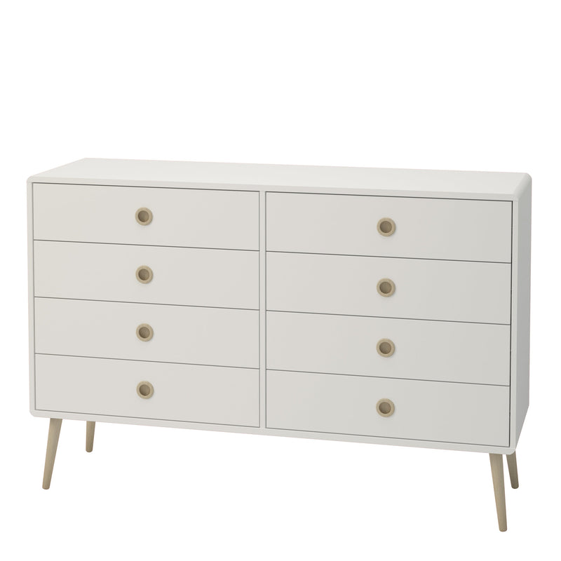 FTG Chest Of Drawers Softline 4 + 4 Wide Chest Off White Bed Kings