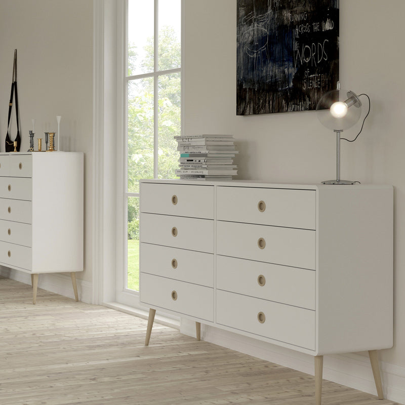 FTG Chest Of Drawers Softline 4 + 4 Wide Chest Off White Bed Kings
