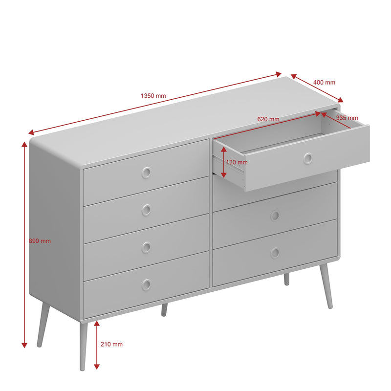 FTG Chest Of Drawers Softline 4 + 4 Wide Chest Off White Bed Kings