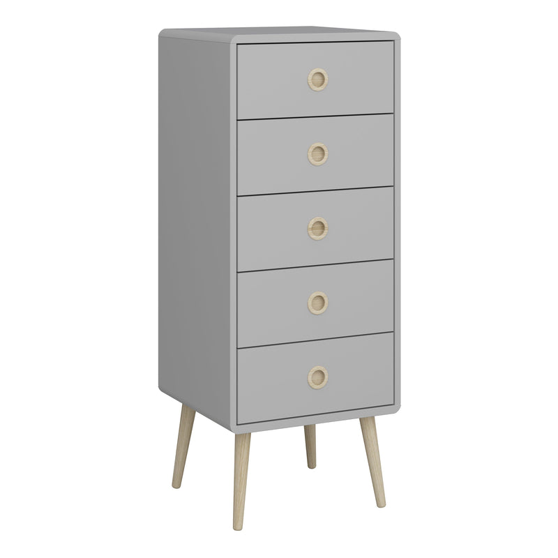 FTG Chest Of Drawers Softline 5 Drawer Narrow Chest Grey Bed Kings