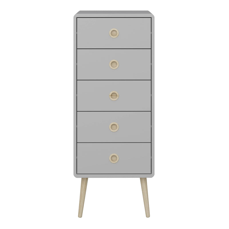 FTG Chest Of Drawers Softline 5 Drawer Narrow Chest Grey Bed Kings