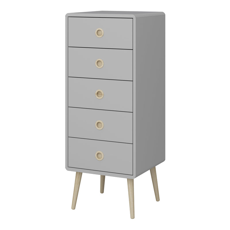 FTG Chest Of Drawers Softline 5 Drawer Narrow Chest Grey Bed Kings