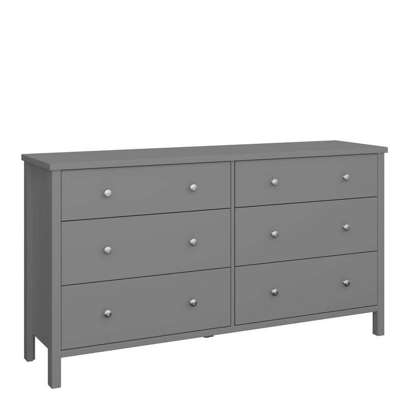 FTG Chest Of Drawers Tromso 3 + 3 Wide Chest Grey Bed Kings