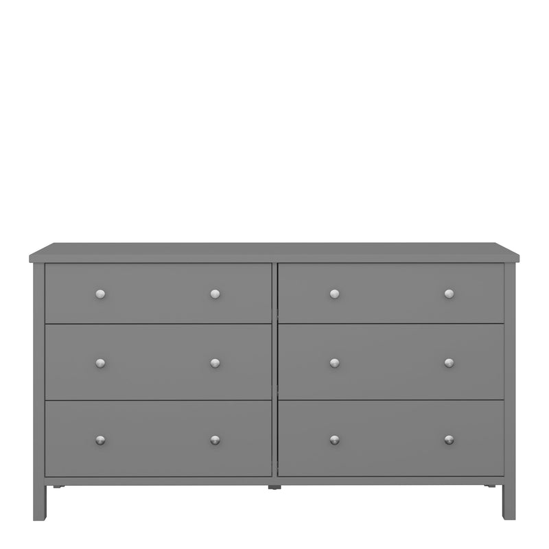 FTG Chest Of Drawers Tromso 3 + 3 Wide Chest Grey Bed Kings