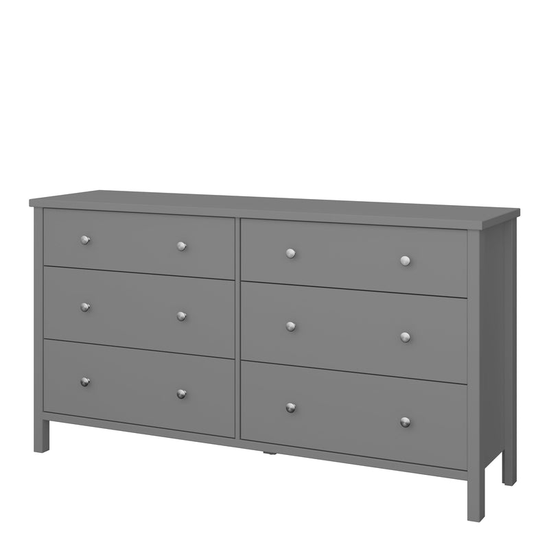 FTG Chest Of Drawers Tromso 3 + 3 Wide Chest Grey Bed Kings