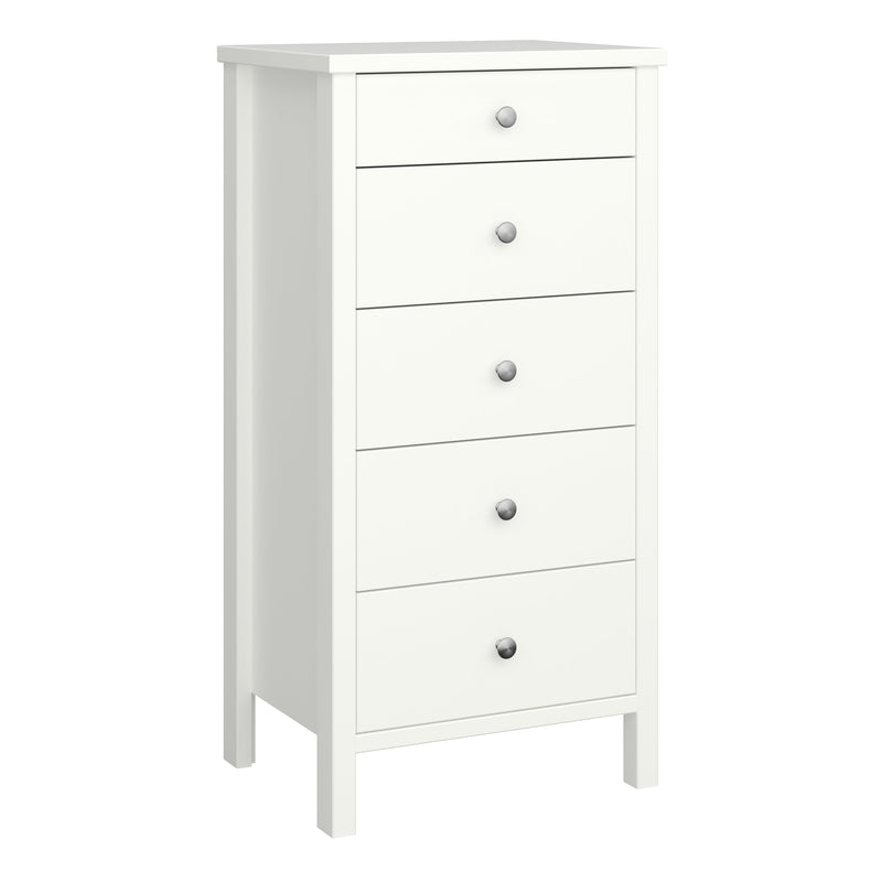 FTG Chest Of Drawers Tromso 5 Drawer Narrow Chest Off White Bed Kings