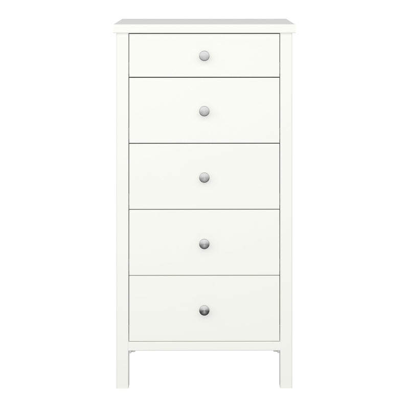 FTG Chest Of Drawers Tromso 5 Drawer Narrow Chest Off White Bed Kings