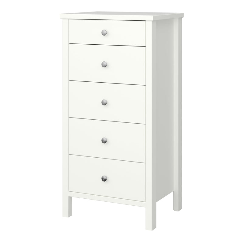 FTG Chest Of Drawers Tromso 5 Drawer Narrow Chest Off White Bed Kings