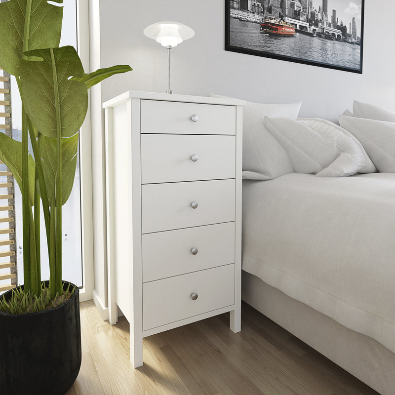 FTG Chest Of Drawers Tromso 5 Drawer Narrow Chest Off White Bed Kings