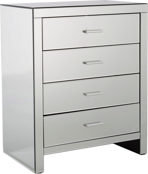 GFW Chest Of Drawers Venetian 4 Drawer Chest Clear Mirror Finish Bed Kings