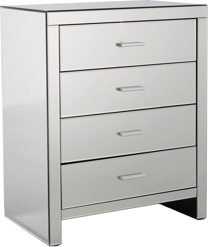 GFW Chest Of Drawers Venetian 4 Drawer Chest Clear Mirror Finish Bed Kings